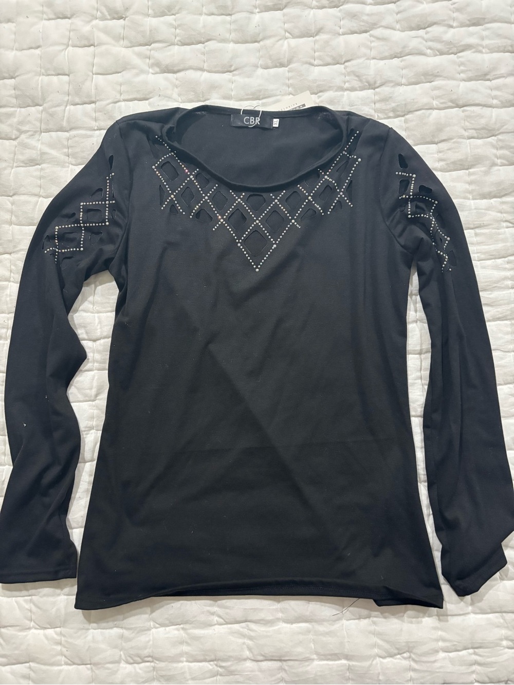CBR Black Long Sleeve Top with Studded Diamond Pattern